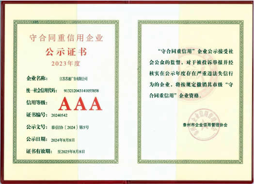 2023市级守合同重信用AAA企业